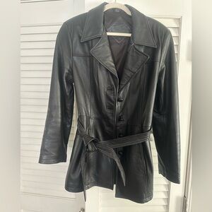 Genuine leather, mid length jacket.